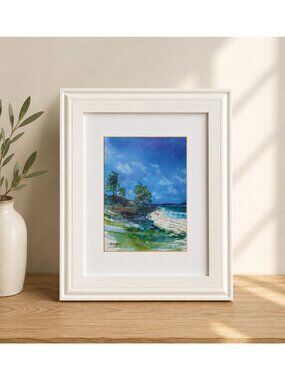 Framed Caribbean Beach Watercolor Print by Gilly Gobinet, Antigua Tropical Coast